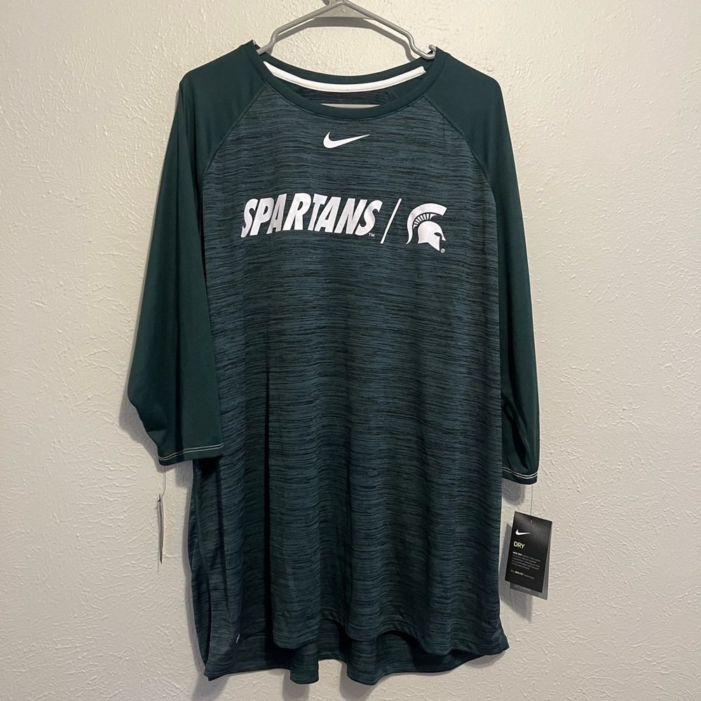 Nike Men’s Michigan State Spartans DriFit Anti Odor Short Sleeve Shirt Green 3XL